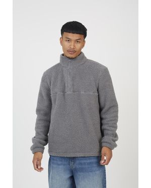 Brave Soul Quarter Zip Sherpa Jumper - Grey