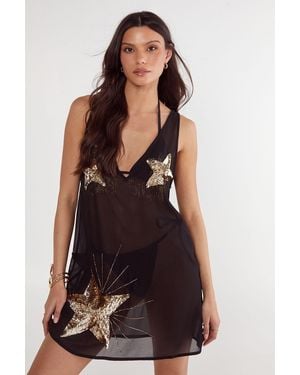Nasty Gal Star Embellished Mini Dress - Black