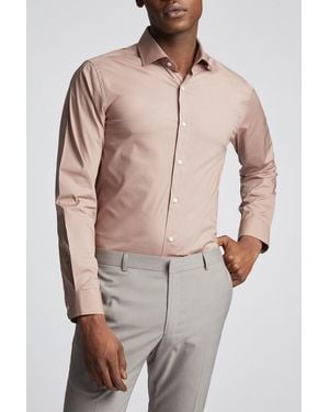Limehaus Slim Fit Poplin Single Cuff Cutaway Collar Shirt - Natural