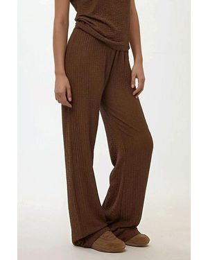Hiccup Relaxed Fit Wide Leg Textured Knit Trousers - Brown
