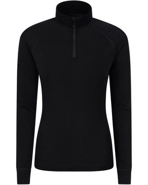 Mountain Warehouse Base Layer Top Zip Neck Breathable Long Sleeved Tee Merino - Black