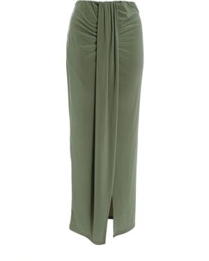 Quiz Khaki Ruched Split Maxi Skirt - Green