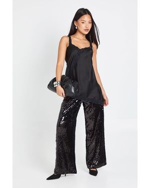 Boohoo Petite Low Rise Drawcord Waistband Sequin Trouser - Blue
