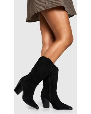 Boohoo Toe Cap Detail Western Boots - Black