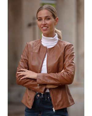 Ashwood Leather 'Francesca' Collarless Real Fashion Jacket - Brown