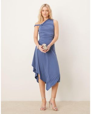 Abercrombie & Fitch One Shoulder Asymmetric Hem Midi Dress - Blue