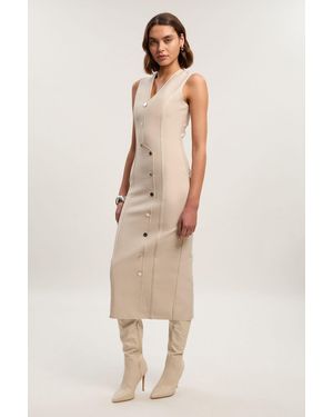 Karen Millen Figure Form Bandage Button Through Pencil Midi Dress - Natural