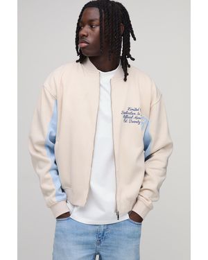 BoohooMAN Boxy Fit Applique Jersey Varsity Bomber Jacket - Black