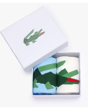 Lacoste 2 Pack Of Crocodile Socks - Blue