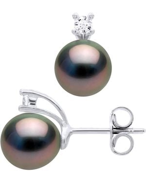 Ateliers Saint Germain Earrings Of 925 & Cubic Zirconia Adorned With 2 Real Cultured Tahiti Pearls Pear 8-9 Mm - Metallic