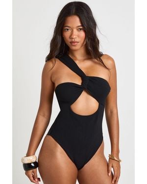Boohoo Asymmetric Cut Out Centre Swimsuit - Black