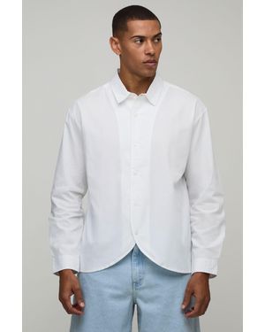 BoohooMAN Oversized Curve Placket And Hem Long Sleeve Shirt - White