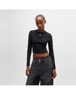 HUGO Cropped Crew Neck Slim Fit T-Shirt - Black
