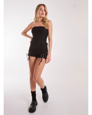 Pink Vanilla Pinstripe Bandeau Playsuit With Tie - Black