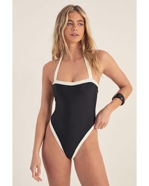 Nasty Gal Contrast Binding Halter Neck Swimsuit - Blue