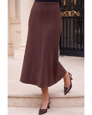 Roman Cable Knit Midi Skirt - Purple