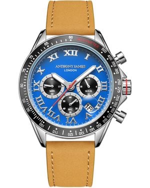 Anthony James Hand Assembled Tachymeter Turbo Steel Leather - Blue