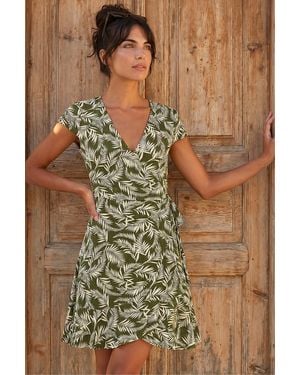 D.u.s.k Leaf Print Wrap Stretch Dress - Green