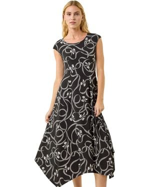 Roman Bow Print Hanky Hem Maxi Dress - White