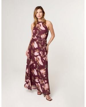 Blue Vanilla Mesh Halterneck Belted Maxi Dress - Pink