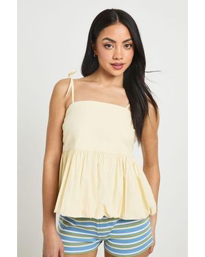 Boohoo Cotton Poplin Puffball Tie Strap Cami - Natural