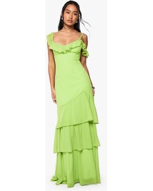 Boohoo Chiffon Strappy Ruffle Maxi Dress - Green