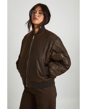 Boohoo Vintage Look Faux Leather Oversized Bomber Jacket - Brown