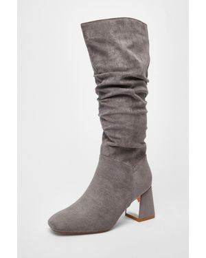Quiz Faux Suede Ruched Heeled Boots - Grey