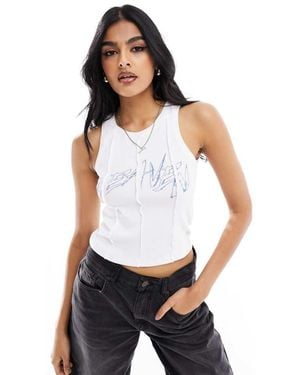 Noisy May Seam Detail Tank Top With Heaven Print - White