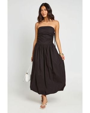 Boohoo Cotton Poplin Ruched Puff Ball Midi Dess - Black