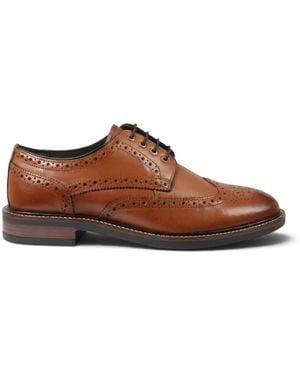 John White Leather Wingtip Brogue Lace-Up Shoes-Stokes - Brown