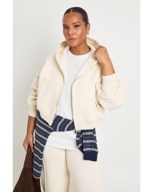 Boohoo Plus Core Basic Boxy Balloon Sleeve Oversized Zip Through Hoodie - White
