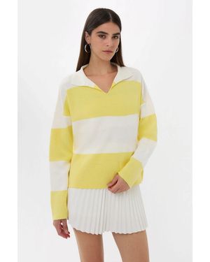 Hiccup Striped Polo Collar Knit Jumper - Yellow