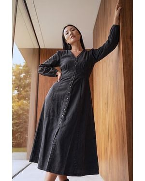 Roman Button Through Midi Dress - Black