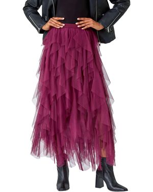Roman Elastic Waist Mesh Layered A Line Skirt - Purple
