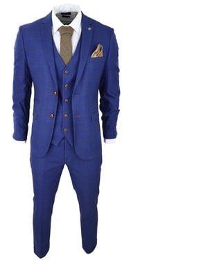 Paul Andrew Check 3 Piece Tailored Fit Suit - Blue