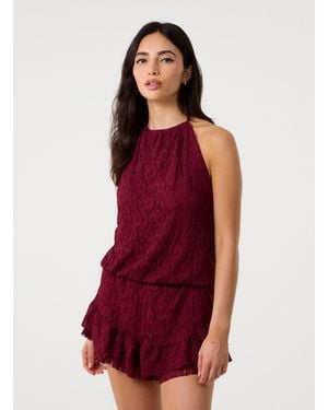 Pink Vanilla Lace Halterneck Top - Red