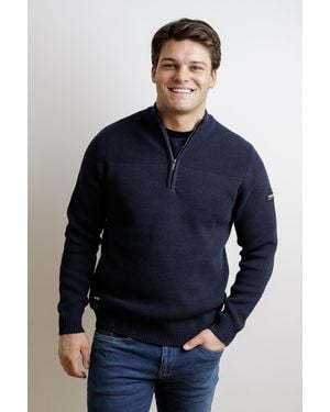 Firetrap Dark Cotton Rich Half Zip Funnel Neck Jumper - Blue
