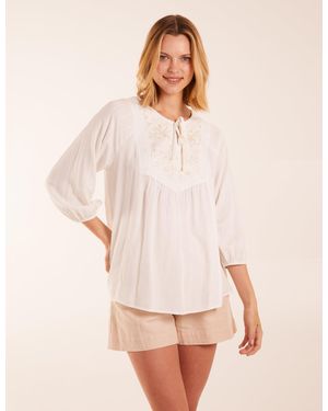 Blue Vanilla Floral Embroidered Bust Top - White
