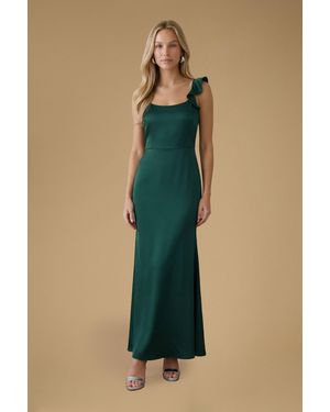 Oasis Ruffle Square Neck Satin Bridesmaid Maxi Dress - Blue