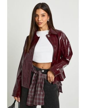 Boohoo Patent Faux Leather Button Jacket - Purple