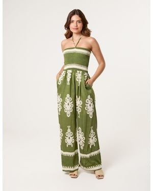 Blue Vanilla Strapless Shirred Waist Jumpsuit - Green