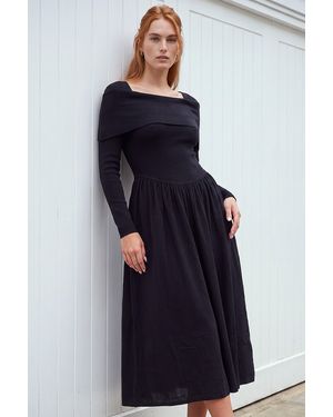Roman Bardot Knitted Midi Dress - Blue