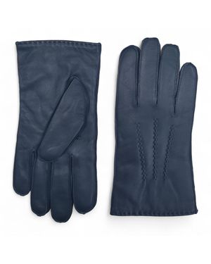 Infinity Leather Italian Warm Wool Lining Winter Stich Design Riding Driving Casual Gloves - Blue