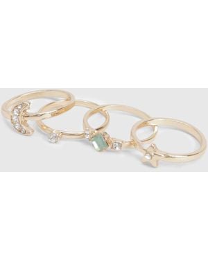 Boohoo Stone Celestial 4 Pack Rings - White