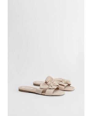 Oasis Freya Faux Suede Bow Detail Sliders - Natural
