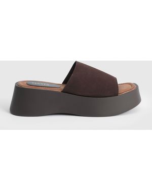 Oasis Rickie Faux Suede Chunky Casual Wedge Mules - Brown
