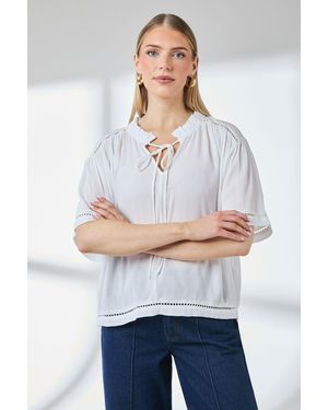 PRINCIPLES Ladder Trim Tie Front Blouse - White