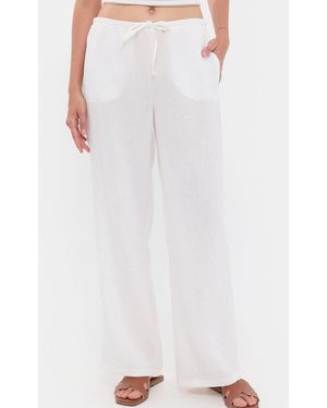 Hiccup High-Waist Straight-Leg Trousers With Drawstring - White