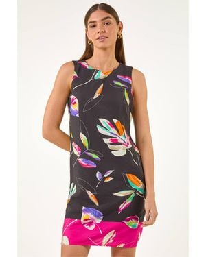 Roman Leaf Print Shift Dress - Pink